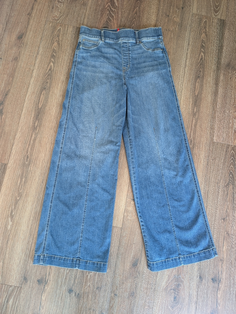 SPANX Seamed Front Wide Leg Jeans 1XL Tall Vintage Indigo High Rise Pull On Boho